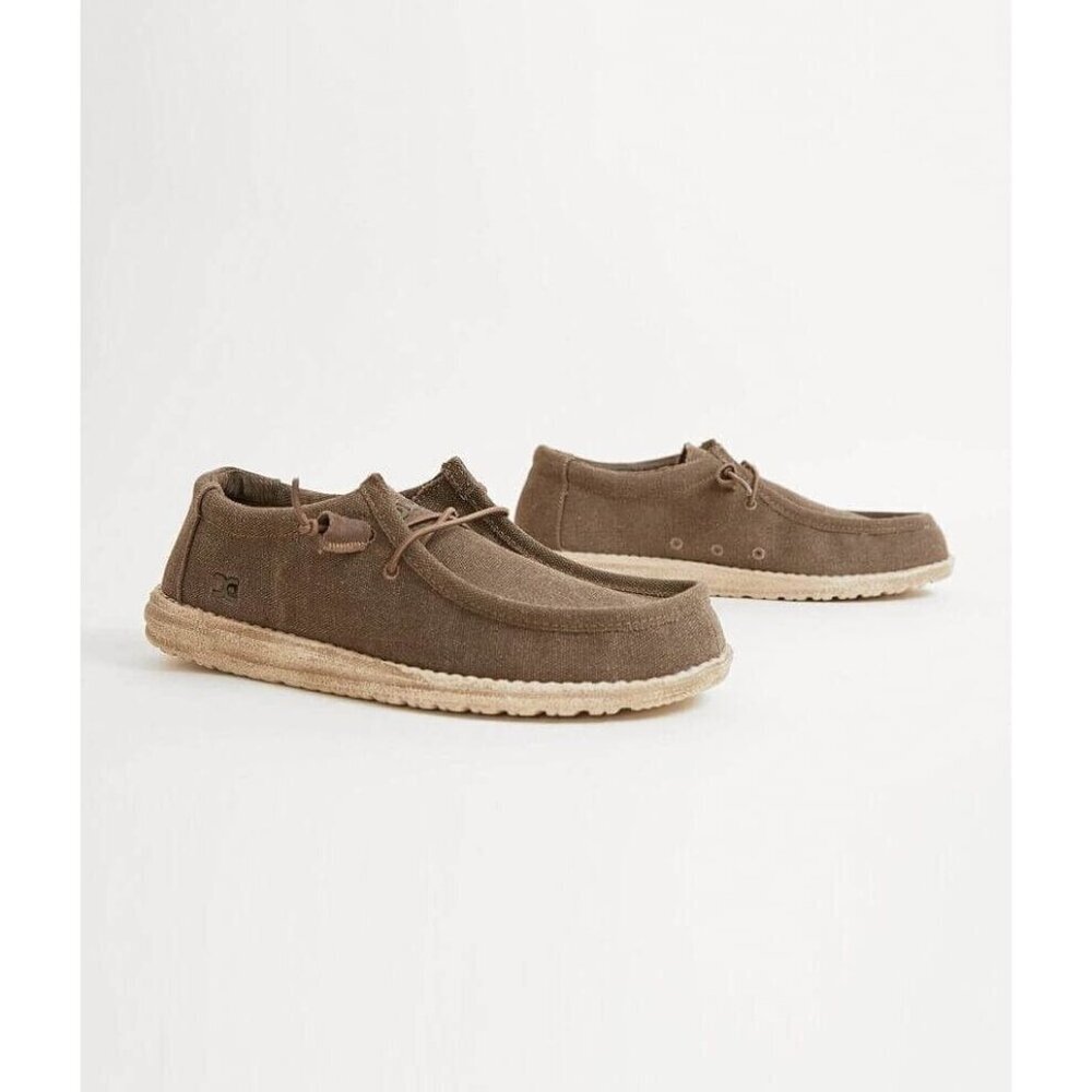 Hey Dude Mens Shoes Tan Beige Brown 13 Chocolate Canvas with Stretch Cord Wally